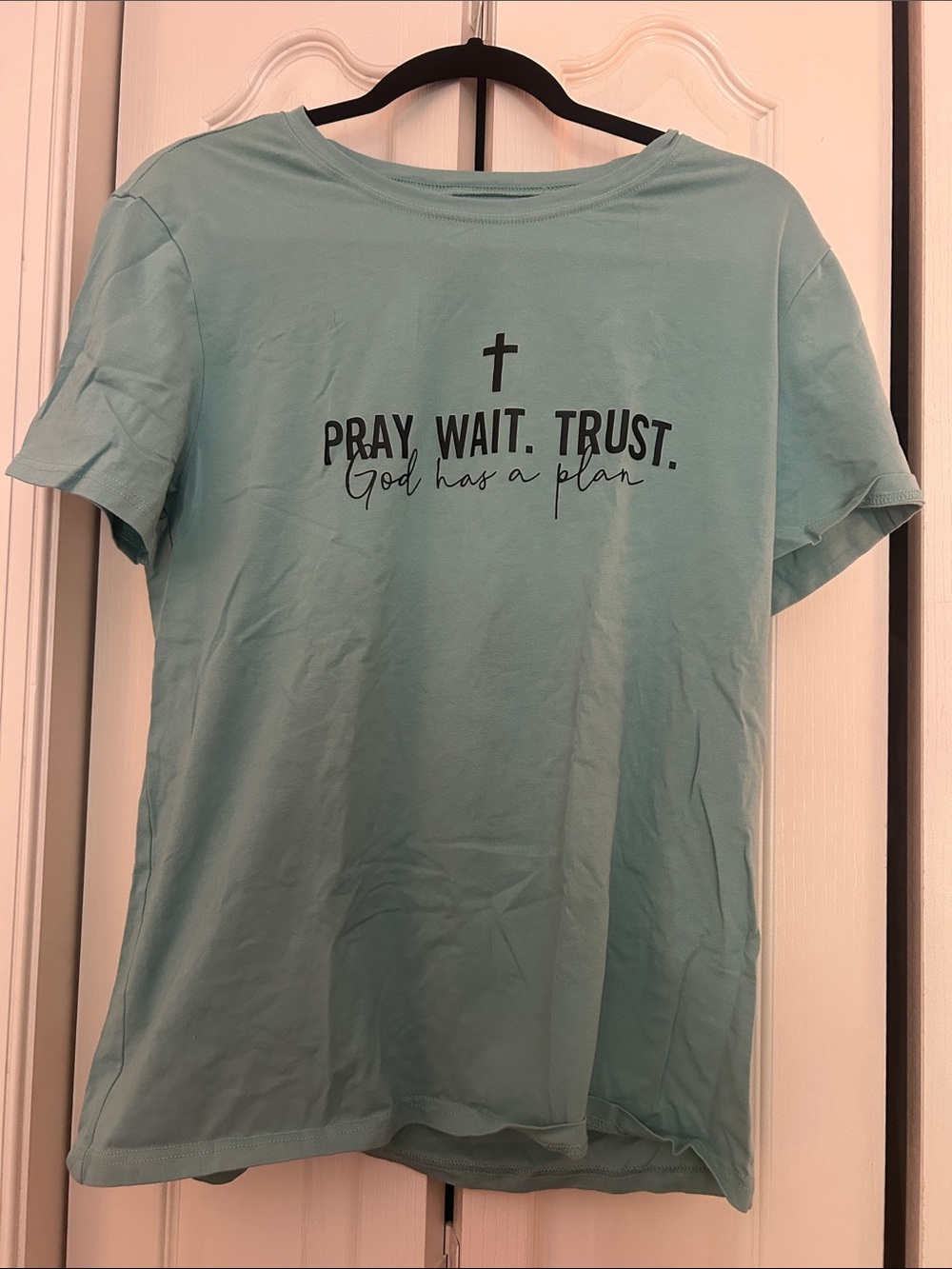 Pray. Wait. Trust. Light Aqua Graphic Tee